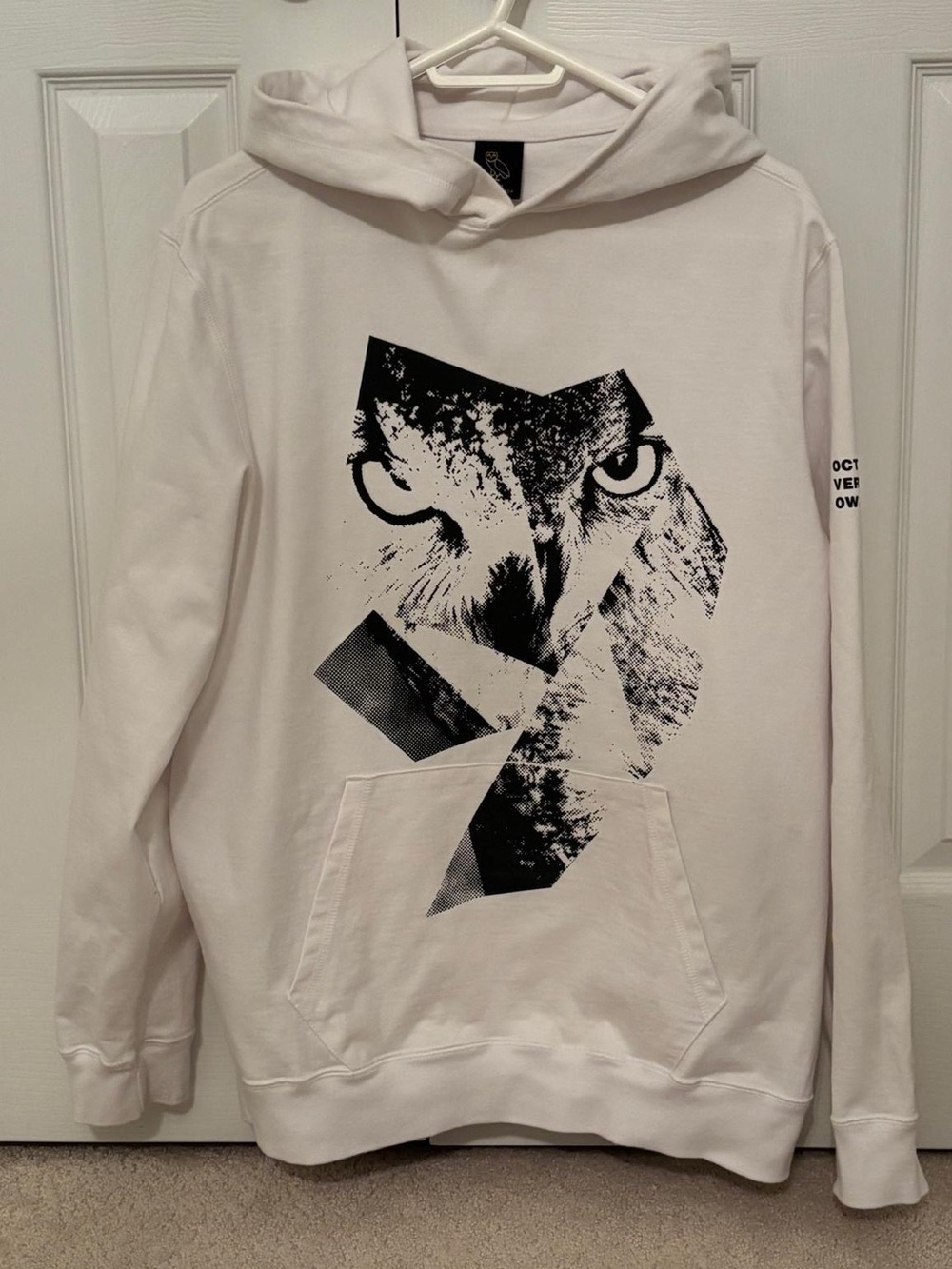 Rare OVO White Hoodie with Black Owl Gaze Graphic | 100% Cotton